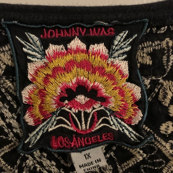 Johnny Was Black Top with Cream Embroidery - Picture 2 of 6